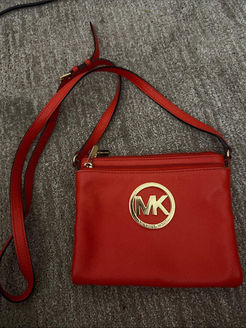 Michael Kors Red Leather MK Logo Crossbody